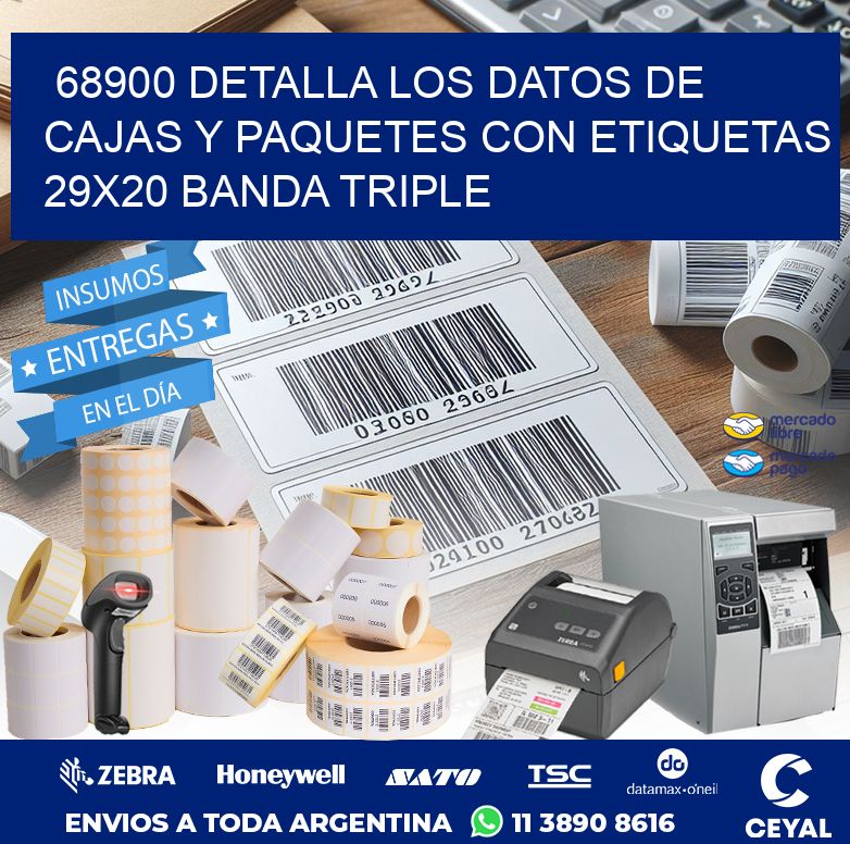 68900 DETALLA LOS DATOS DE CAJAS Y PAQUETES CON ETIQUETAS 29X20 BANDA TRIPLE