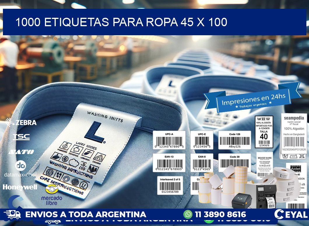 1000 ETIQUETAS PARA ROPA 45 x 100