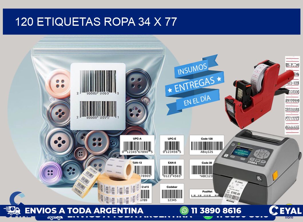 120 ETIQUETAS ROPA 34 x 77