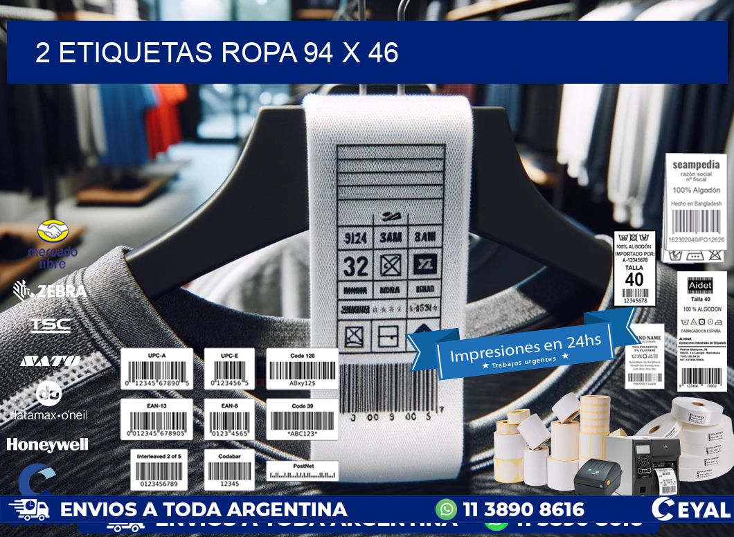 2 ETIQUETAS ROPA 94 x 46