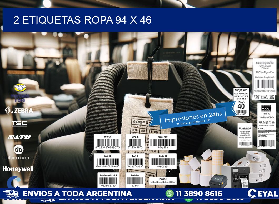 2 ETIQUETAS ROPA 94 x 46