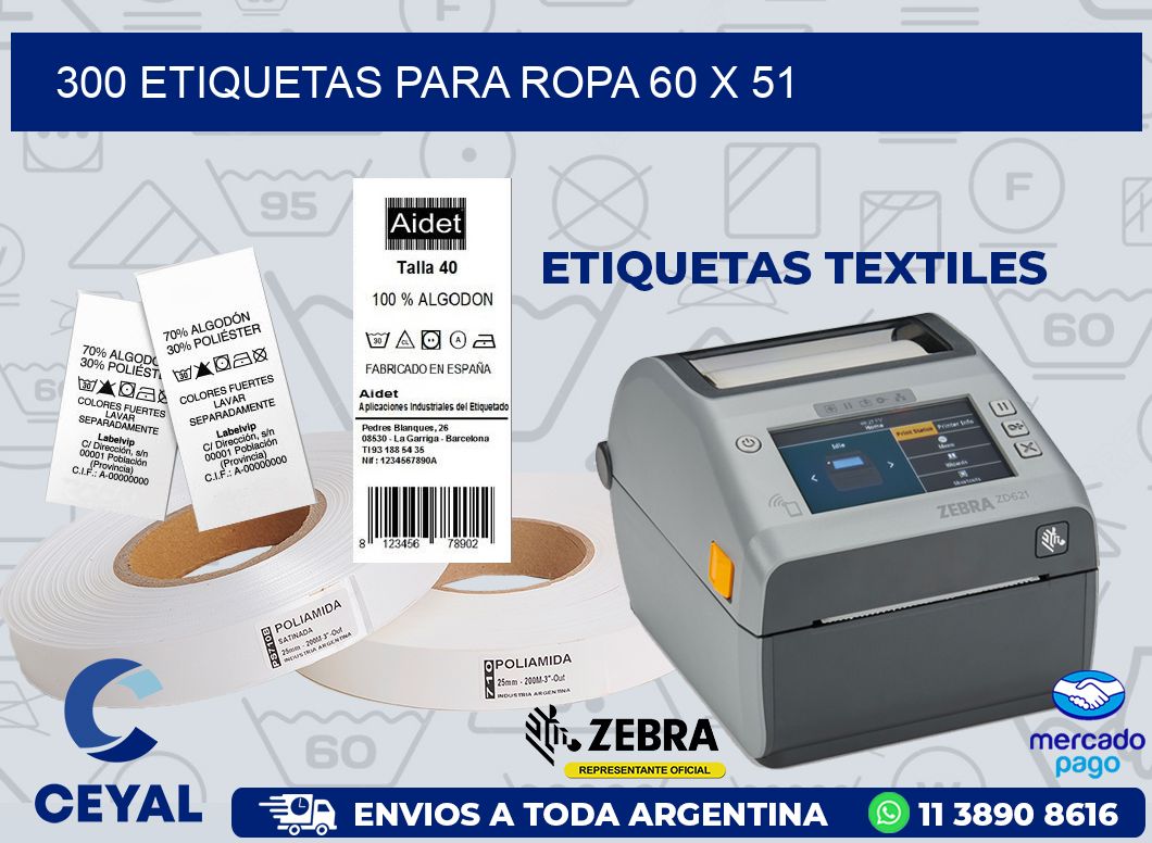 300 ETIQUETAS PARA ROPA 60 x 51