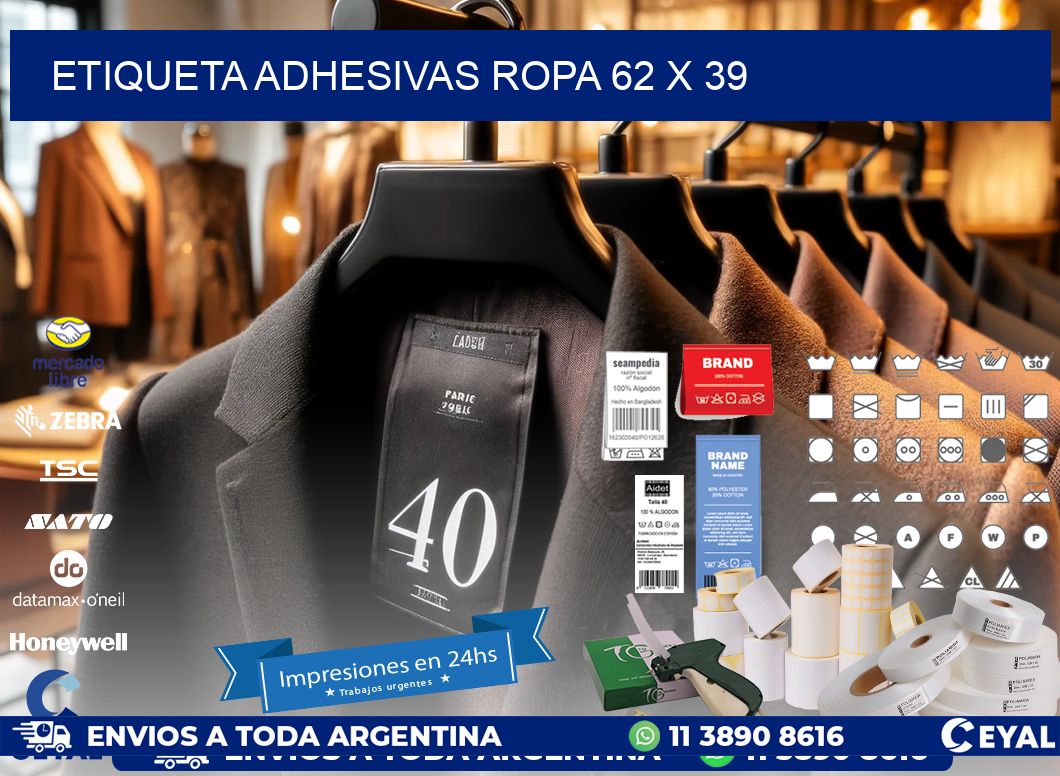 ETIQUETA ADHESIVAS ROPA 62 x 39