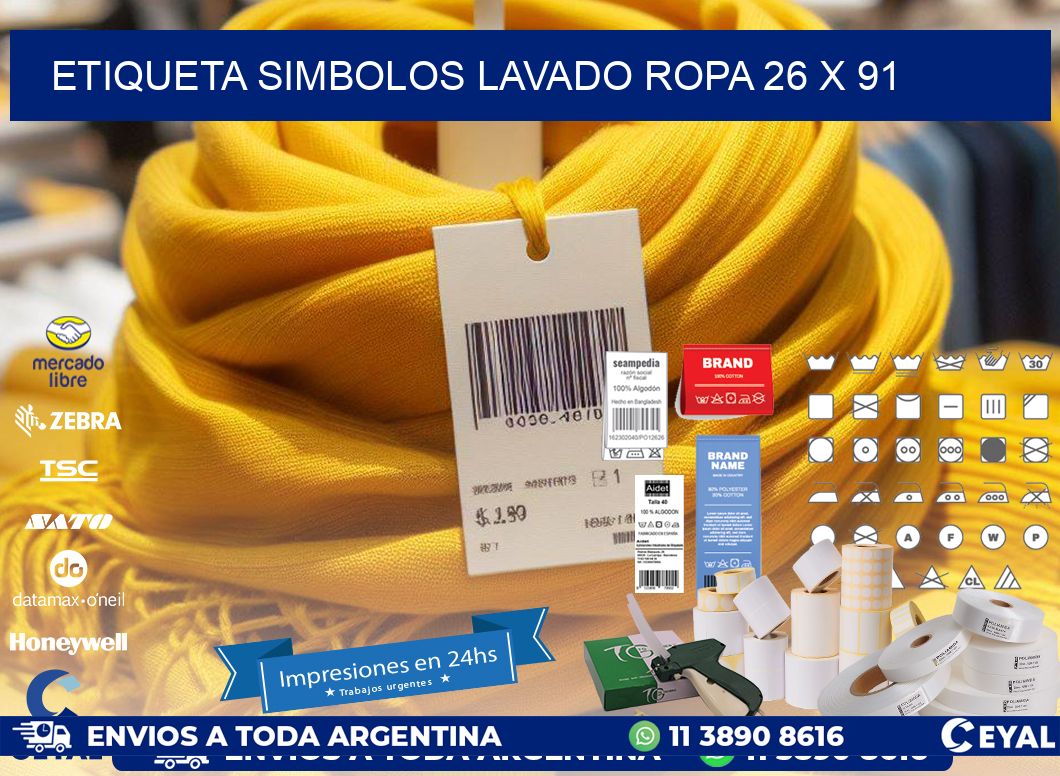 ETIQUETA SIMBOLOS LAVADO ROPA 26 x 91