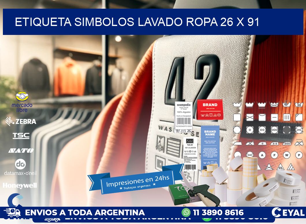 ETIQUETA SIMBOLOS LAVADO ROPA 26 x 91