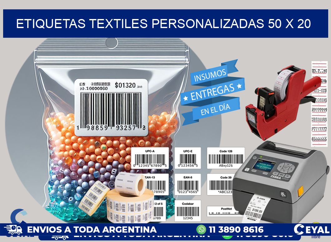 ETIQUETAS TEXTILES PERSONALIZADAS 50 x 20