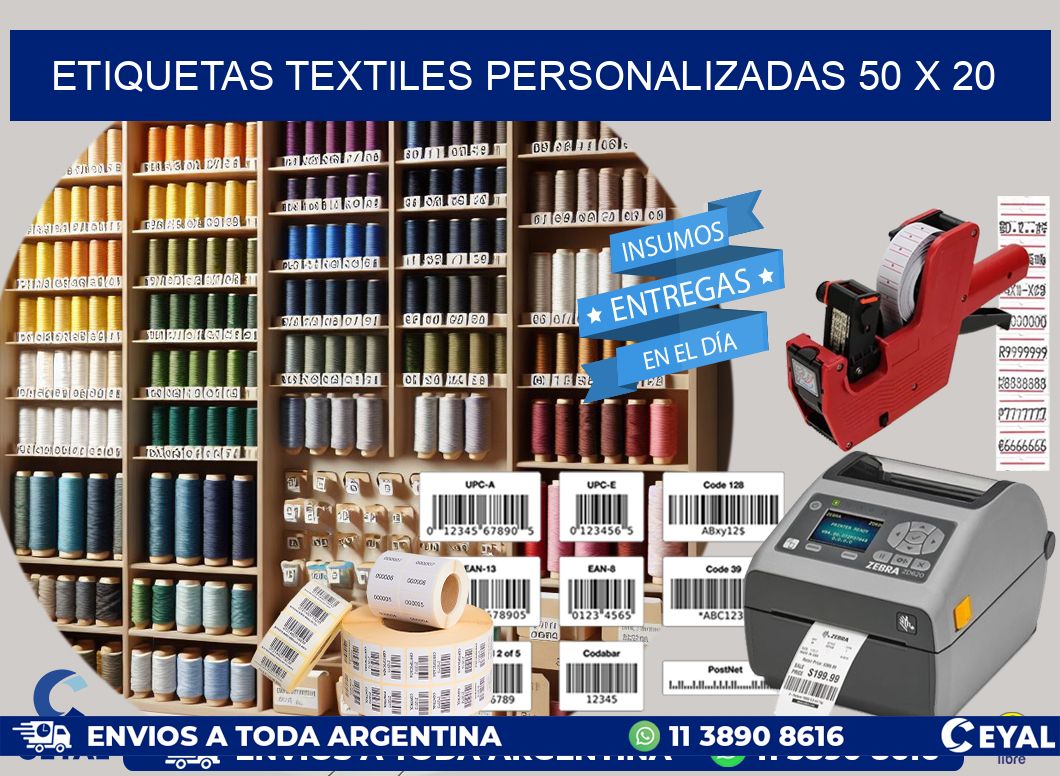 ETIQUETAS TEXTILES PERSONALIZADAS 50 x 20