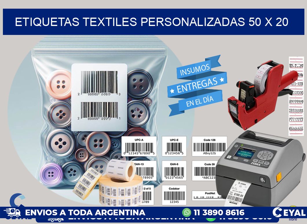 ETIQUETAS TEXTILES PERSONALIZADAS 50 x 20