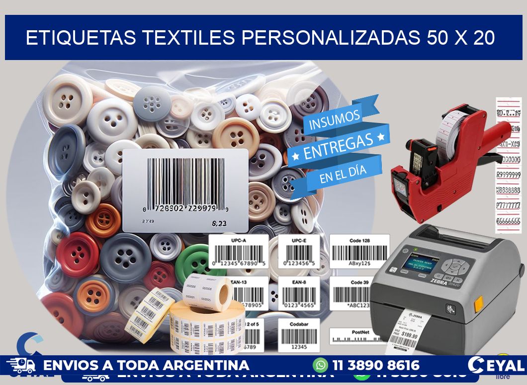 ETIQUETAS TEXTILES PERSONALIZADAS 50 x 20