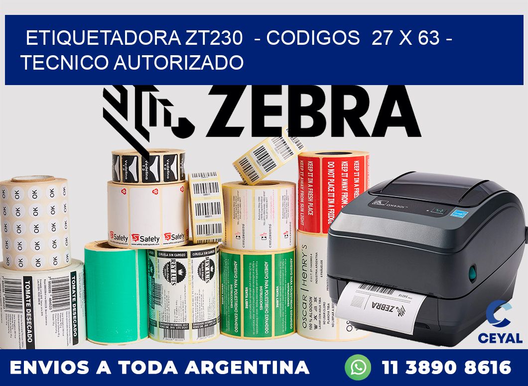 ETIQUETADORA ZT230  - CODIGOS  27 x 63 - TECNICO AUTORIZADO