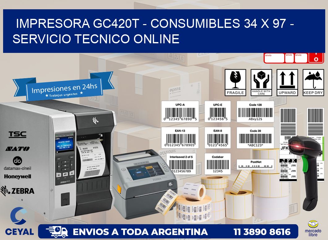 IMPRESORA GC420T - CONSUMIBLES 34 x 97 - SERVICIO TECNICO ONLINE