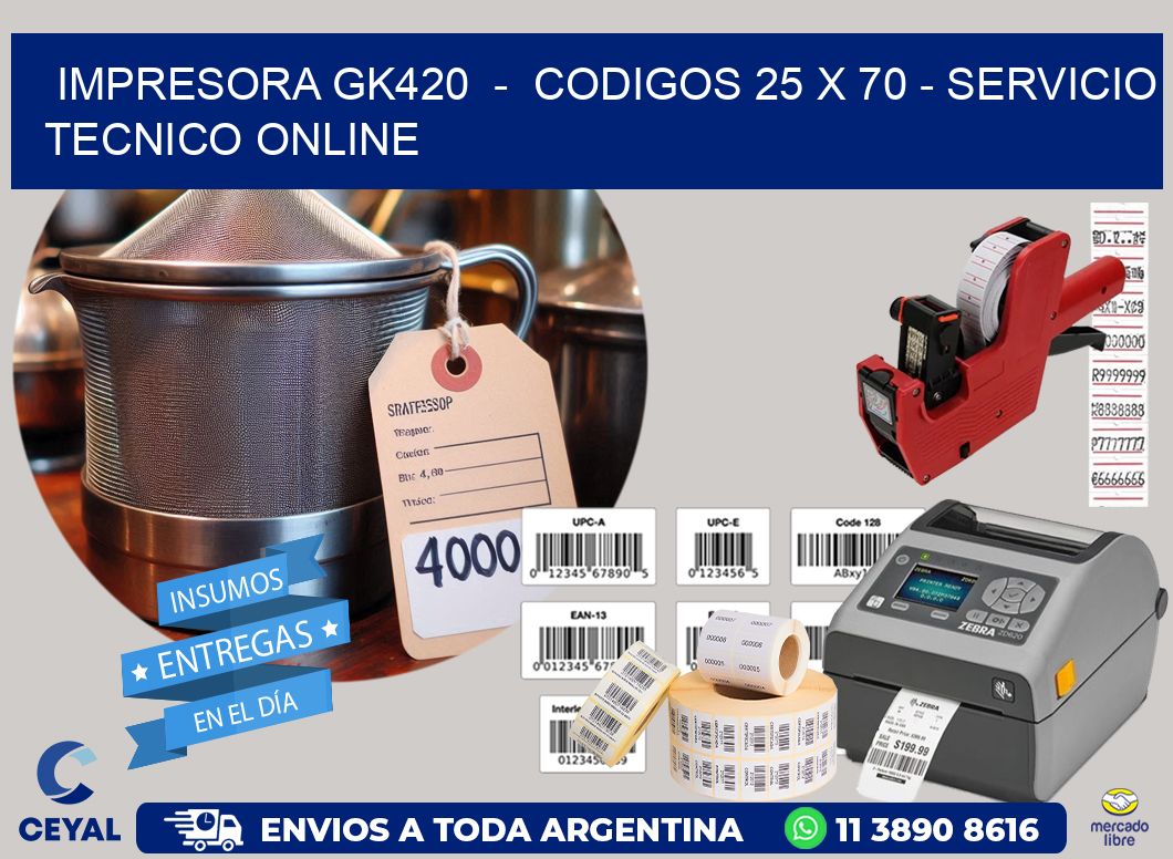 IMPRESORA GK420  –  CODIGOS 25 x 70 – SERVICIO TECNICO ONLINE