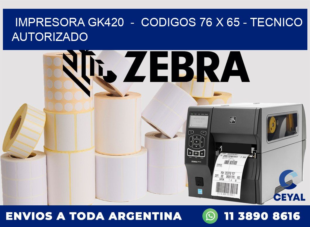 IMPRESORA GK420  -  CODIGOS 76 x 65 - TECNICO AUTORIZADO