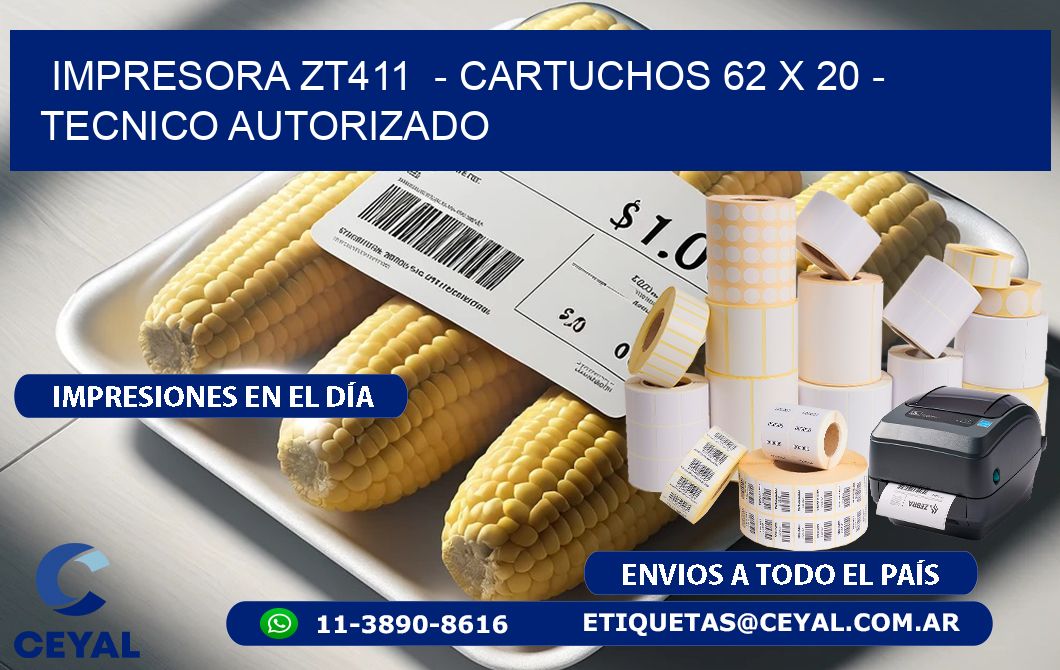 IMPRESORA ZT411  - CARTUCHOS 62 x 20 - TECNICO AUTORIZADO