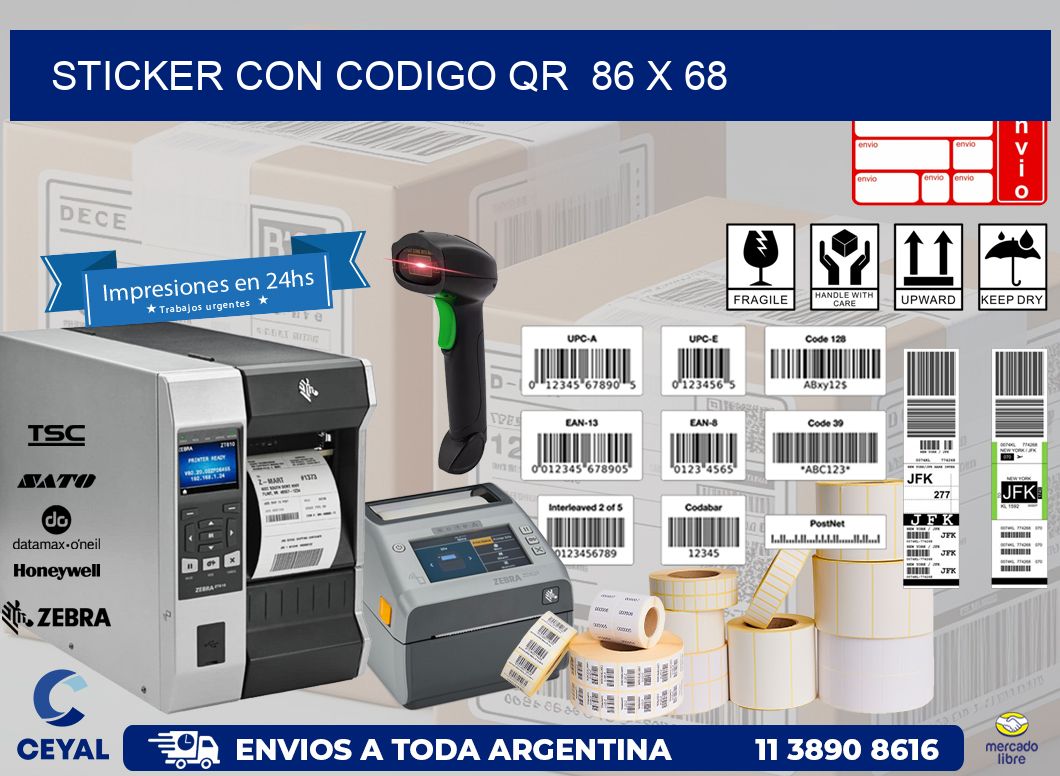 STICKER CON CODIGO QR  86 x 68
