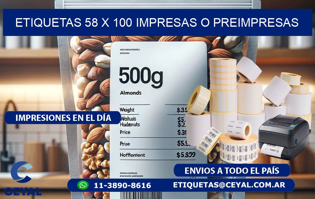 ETIQUETAS 58 x 100 IMPRESAS O PREIMPRESAS