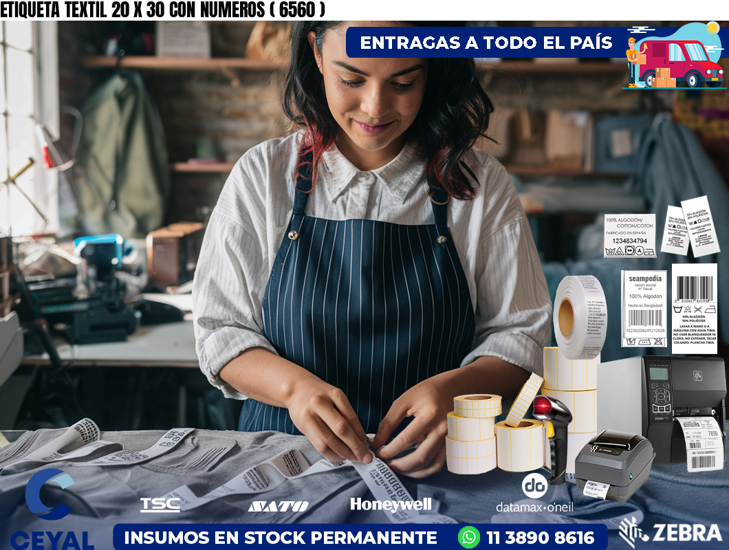 ETIQUETA TEXTIL 20 X 30 CON NUMEROS ( 6560 )