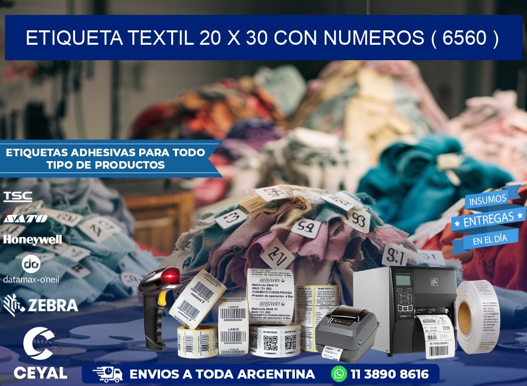 ETIQUETA TEXTIL 20 X 30 CON NUMEROS ( 6560 )