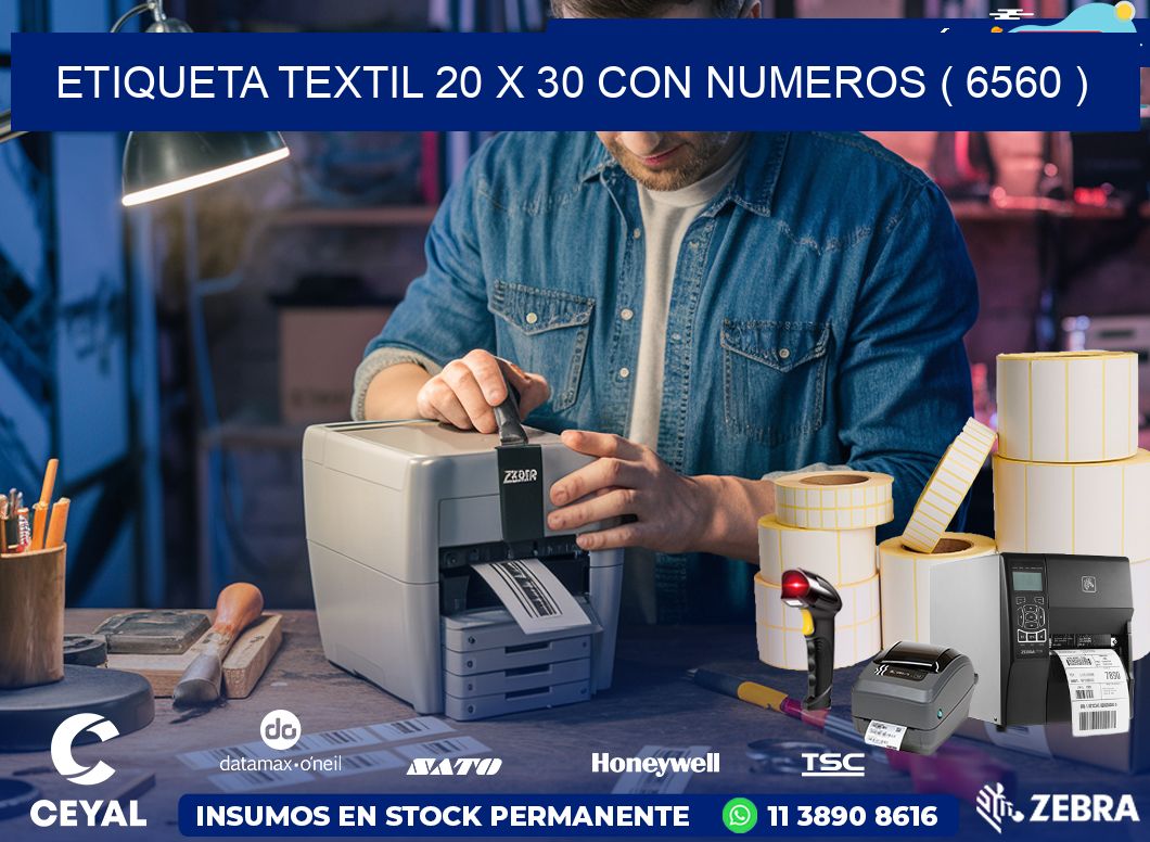 ETIQUETA TEXTIL 20 X 30 CON NUMEROS ( 6560 )