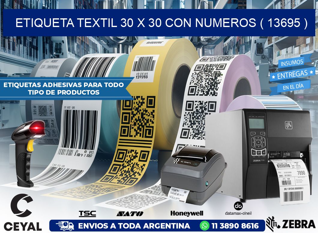 ETIQUETA TEXTIL 30 X 30 CON NUMEROS ( 13695 )