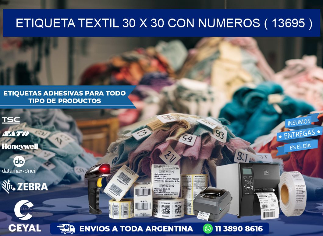 ETIQUETA TEXTIL 30 X 30 CON NUMEROS ( 13695 )
