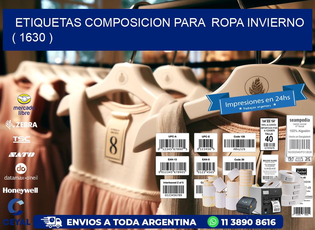 ETIQUETAS COMPOSICION PARA  ROPA INVIERNO   ( 1630 )