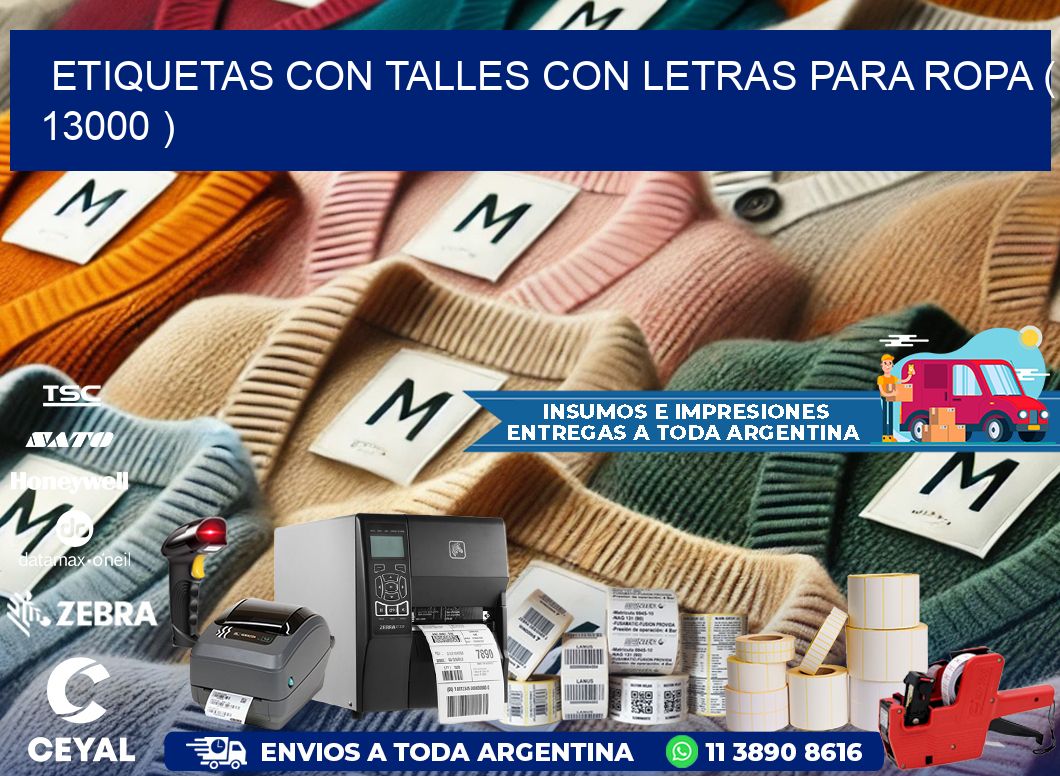 ETIQUETAS CON TALLES CON LETRAS PARA ROPA ( 13000 )