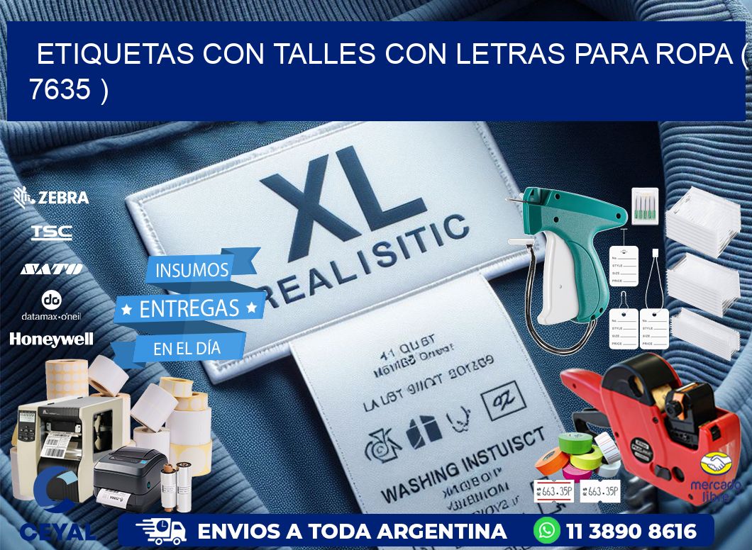 ETIQUETAS CON TALLES CON LETRAS PARA ROPA ( 7635 )