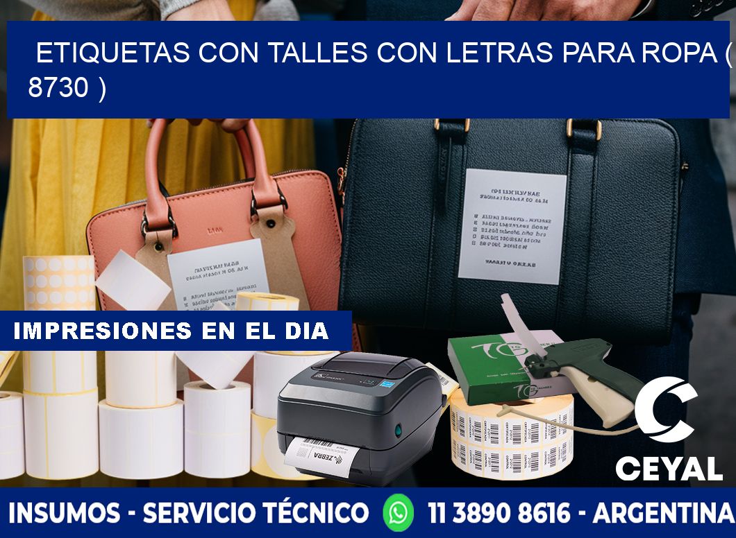 ETIQUETAS CON TALLES CON LETRAS PARA ROPA ( 8730 )