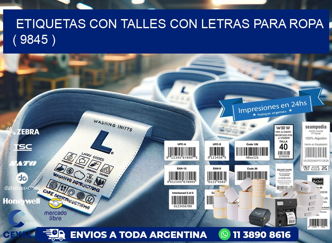 ETIQUETAS CON TALLES CON LETRAS PARA ROPA   ( 9845 )