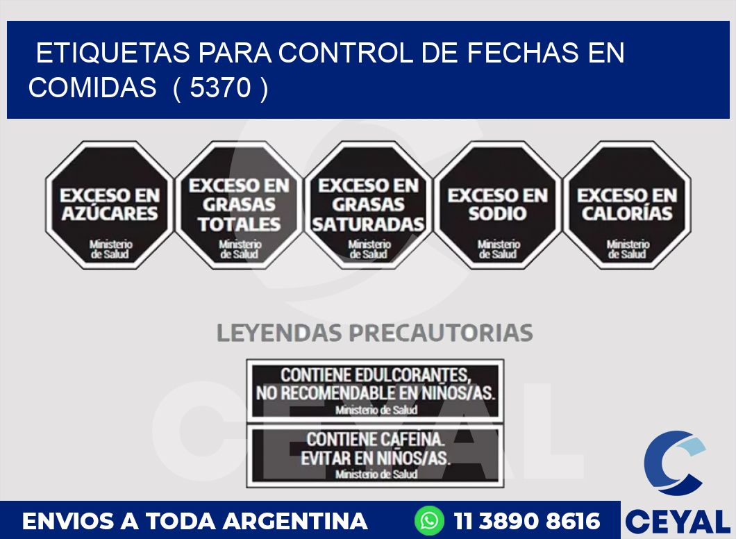 ETIQUETAS PARA CONTROL DE FECHAS EN COMIDAS  ( 5370 )