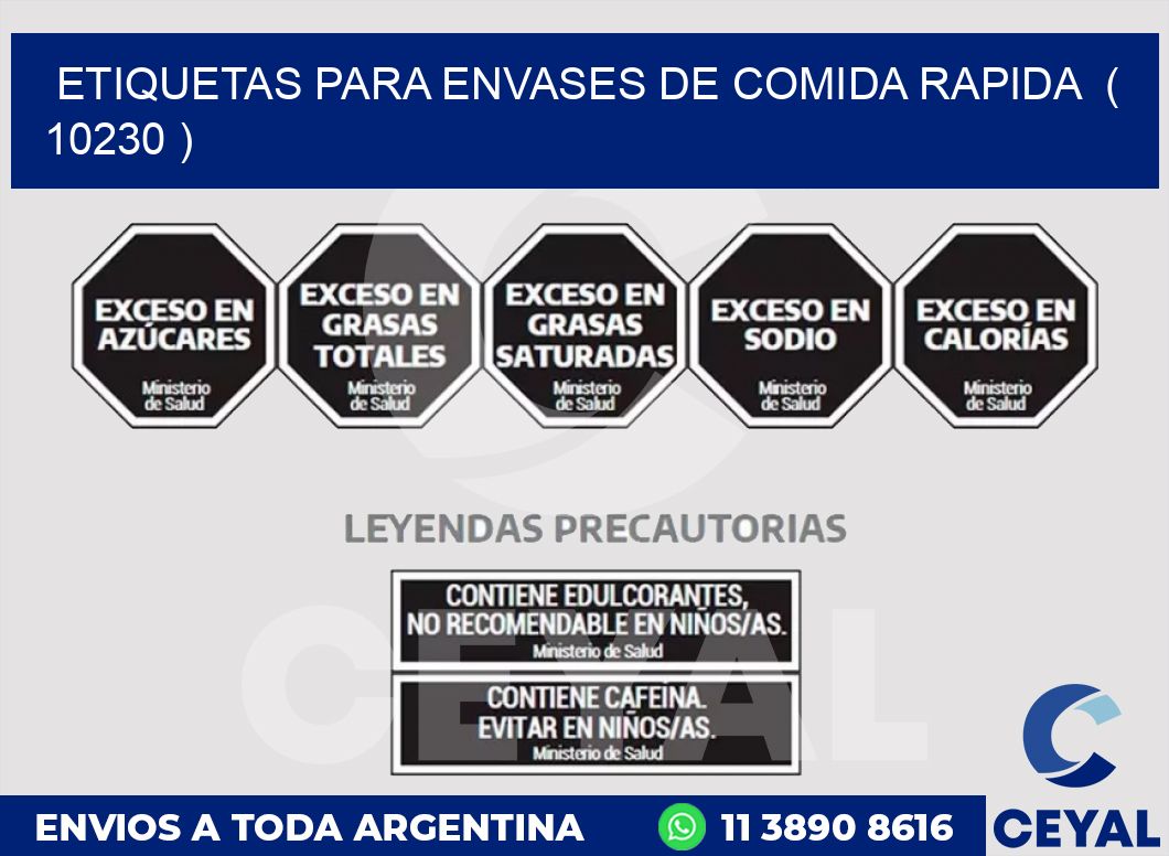 ETIQUETAS PARA ENVASES DE COMIDA RAPIDA  ( 10230 )