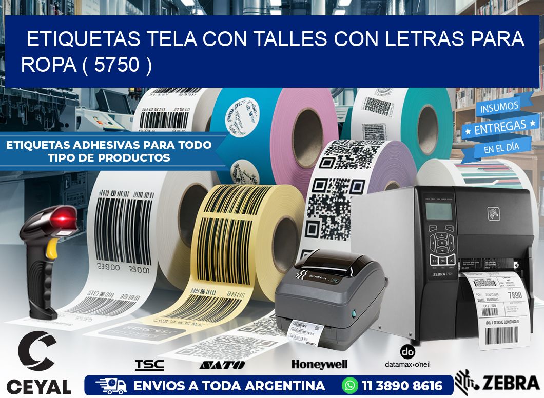 ETIQUETAS TELA CON TALLES CON LETRAS PARA ROPA ( 5750 )