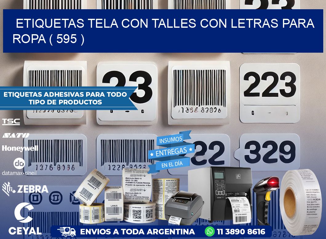 ETIQUETAS TELA CON TALLES CON LETRAS PARA ROPA ( 595 )