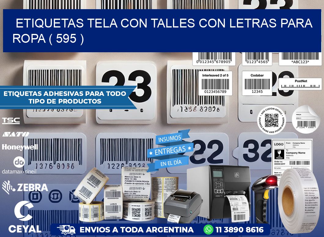 ETIQUETAS TELA CON TALLES CON LETRAS PARA ROPA ( 595 )