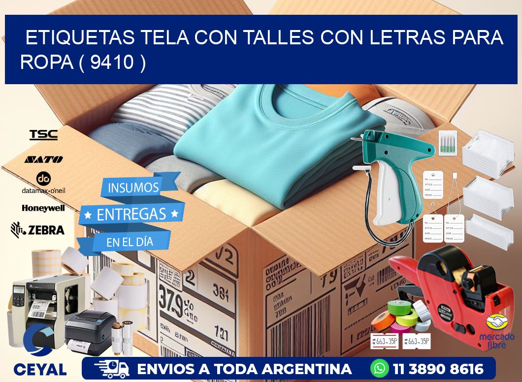 ETIQUETAS TELA CON TALLES CON LETRAS PARA ROPA ( 9410 )