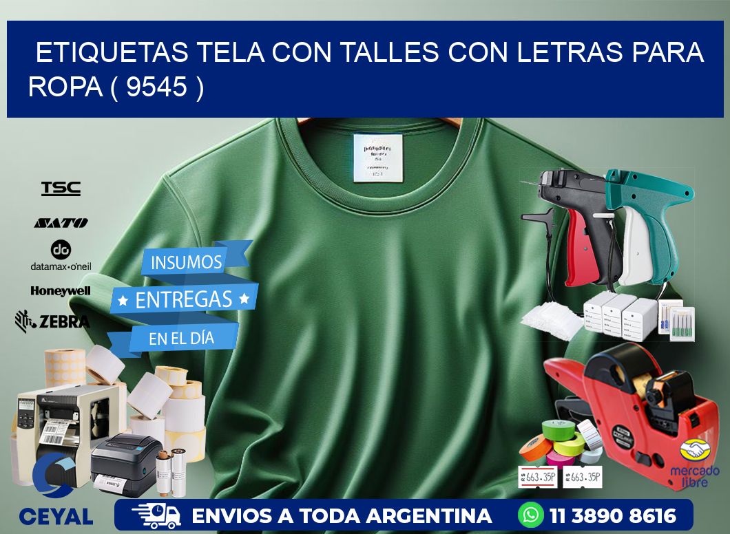 ETIQUETAS TELA CON TALLES CON LETRAS PARA ROPA ( 9545 )