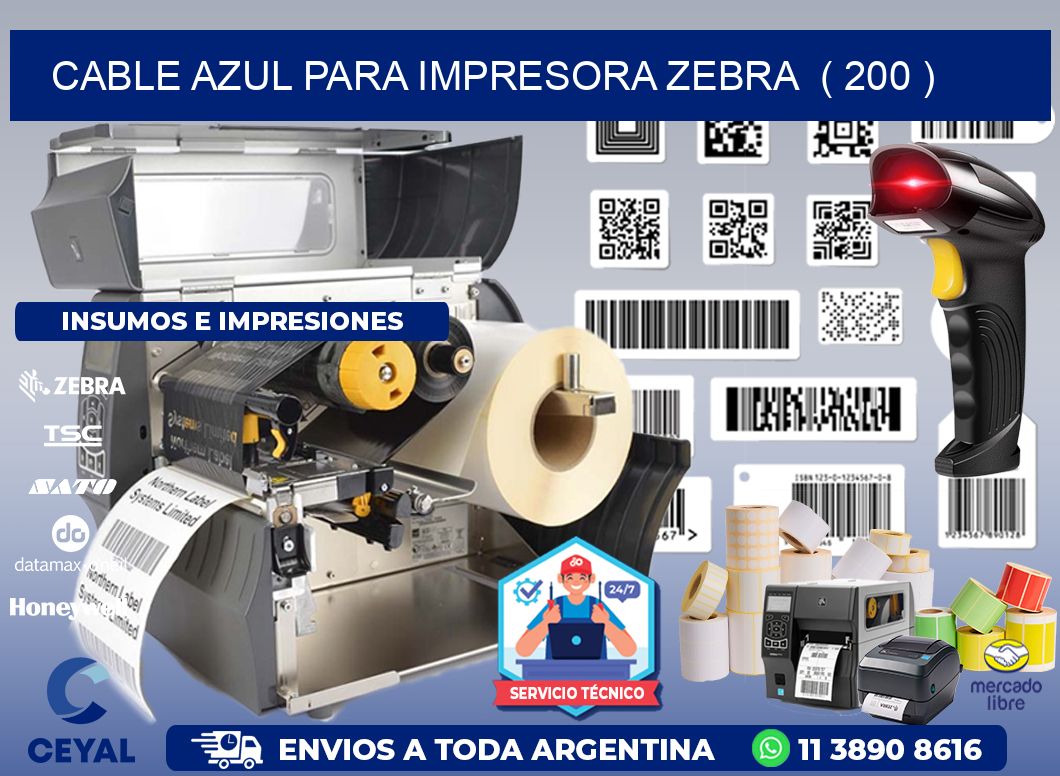 cable azul para impresora zebra  ( 200 )