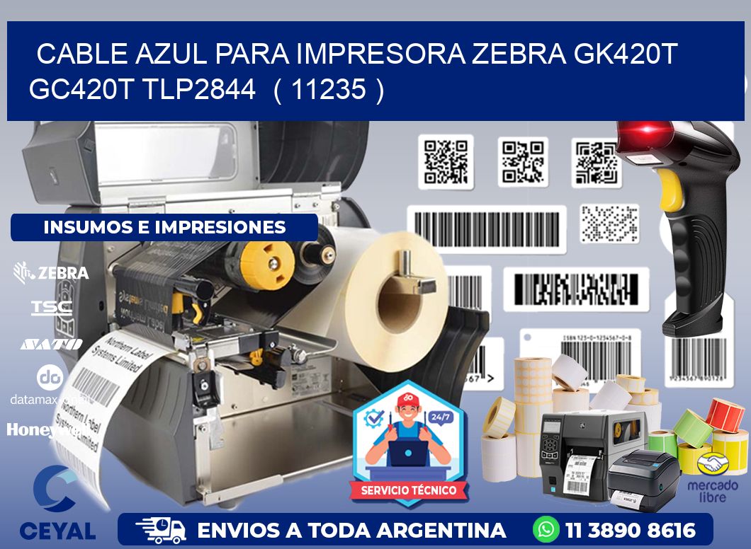 cable azul para impresora zebra GK420T GC420T TLP2844  ( 11235 )