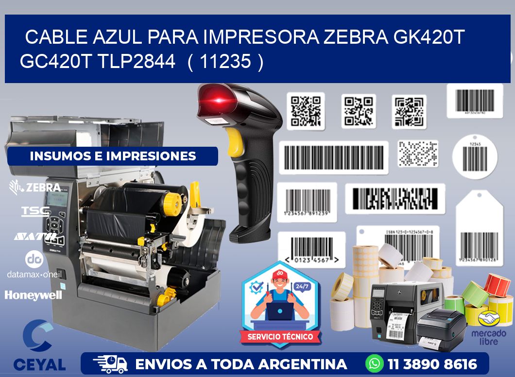 cable azul para impresora zebra GK420T GC420T TLP2844  ( 11235 )