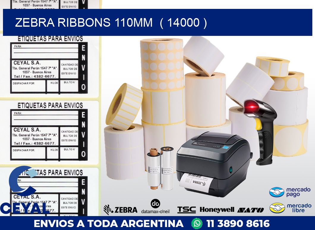 ZEBRA RIBBONS 110MM  ( 14000 )