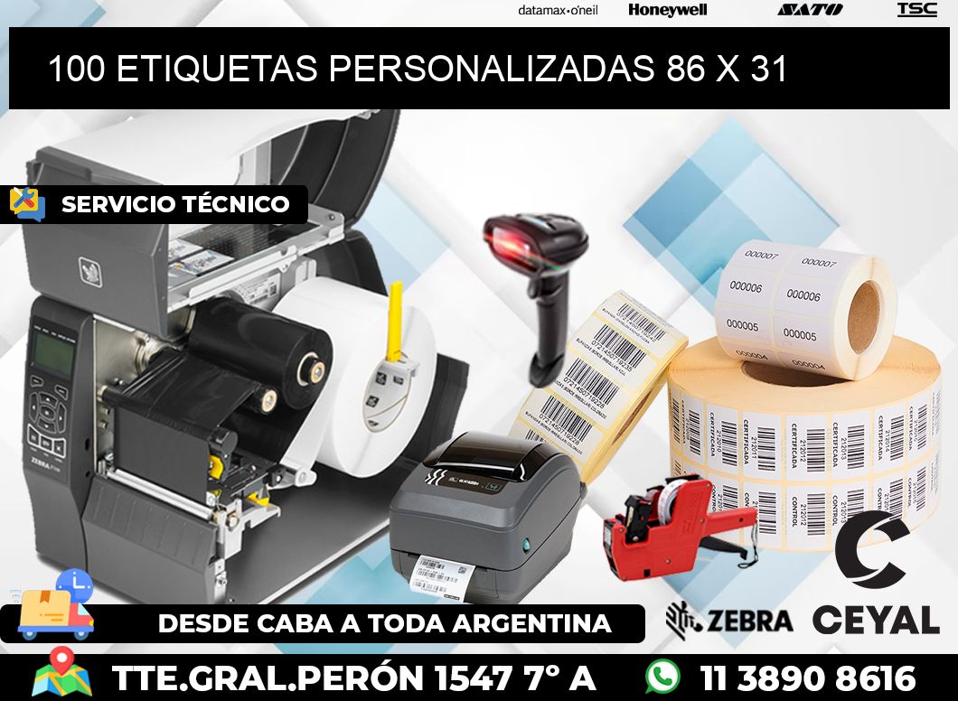 100 ETIQUETAS PERSONALIZADAS 86 x 31