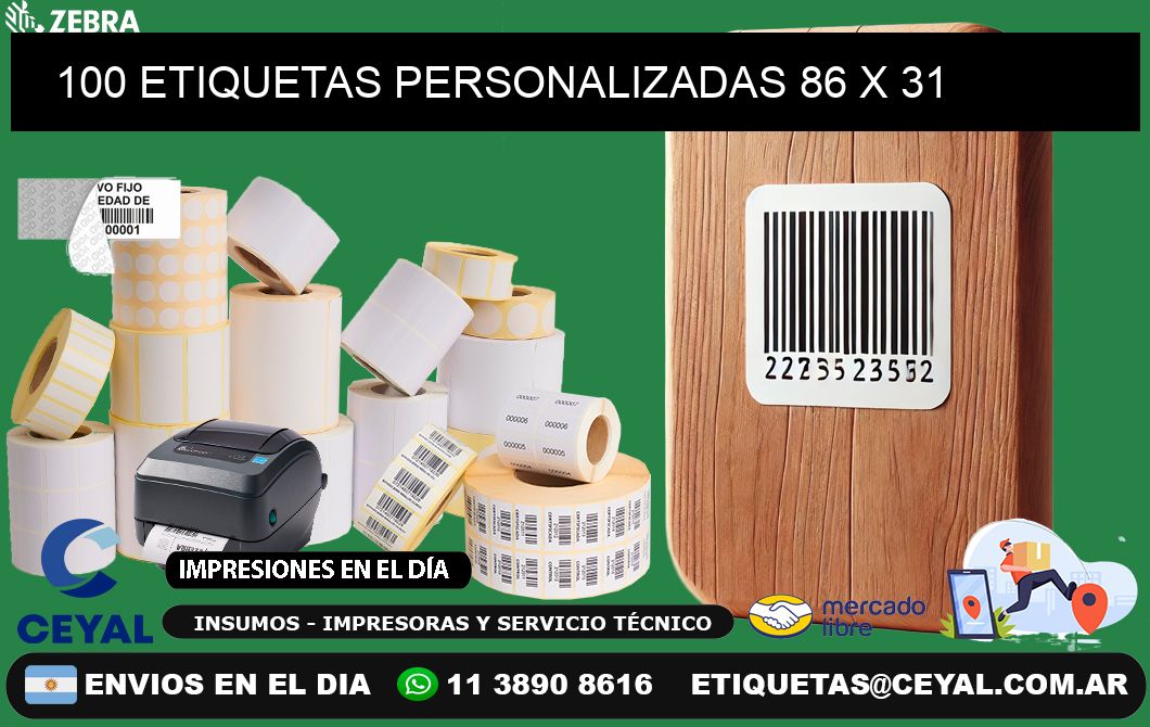 100 ETIQUETAS PERSONALIZADAS 86 x 31