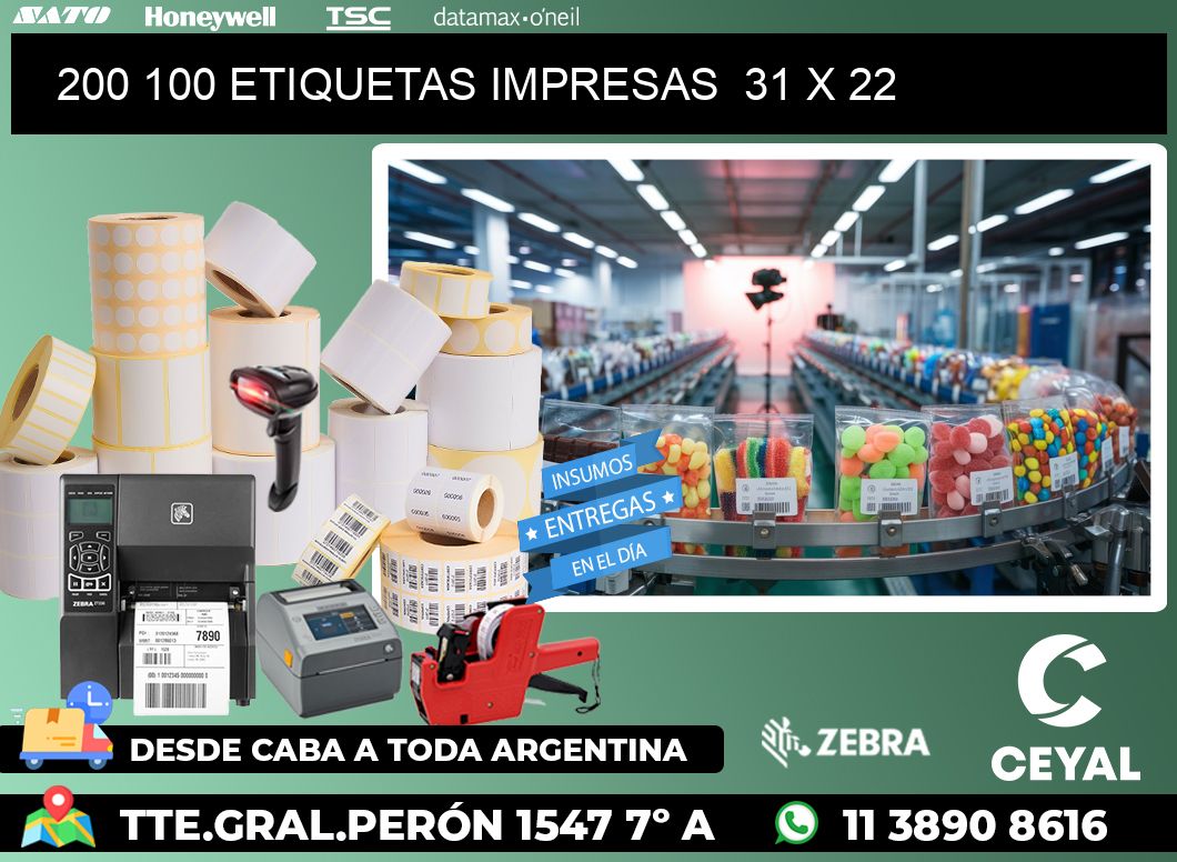 200 100 ETIQUETAS IMPRESAS  31 x 22