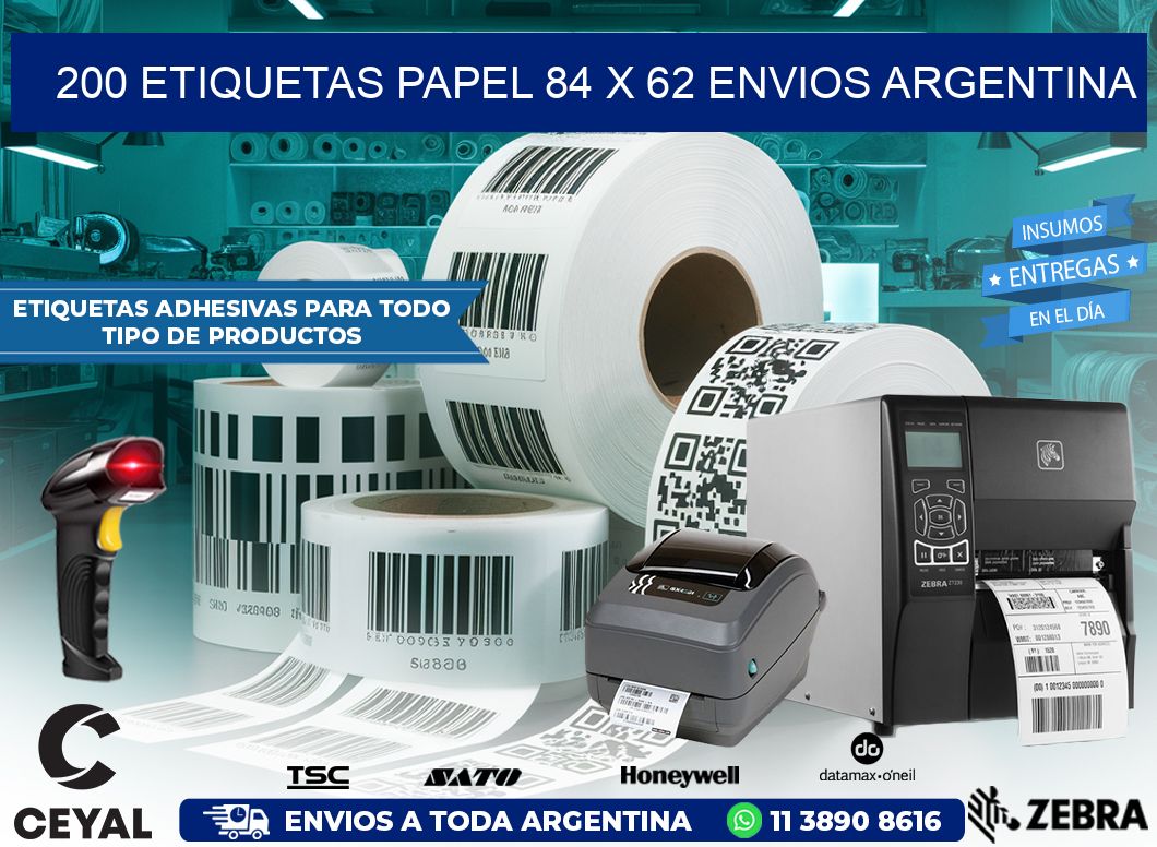 200 ETIQUETAS PAPEL 84 x 62 ENVIOS ARGENTINA