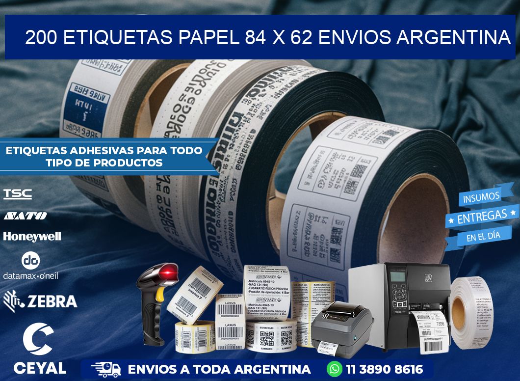 200 ETIQUETAS PAPEL 84 x 62 ENVIOS ARGENTINA