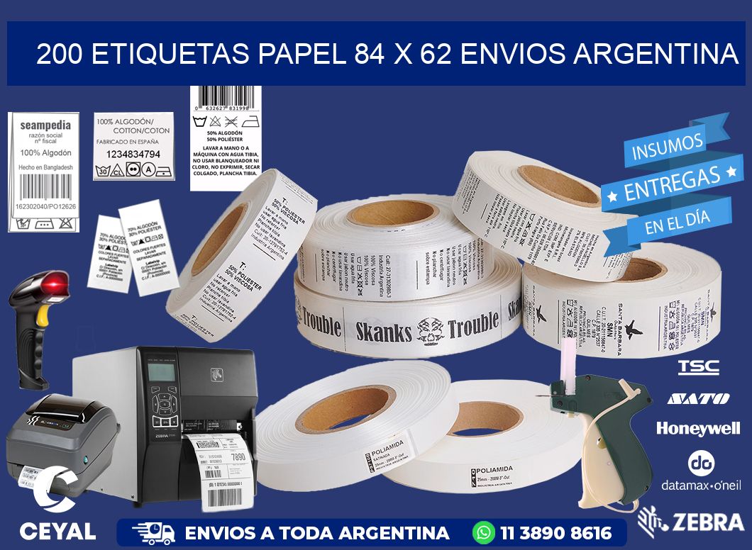 200 ETIQUETAS PAPEL 84 x 62 ENVIOS ARGENTINA