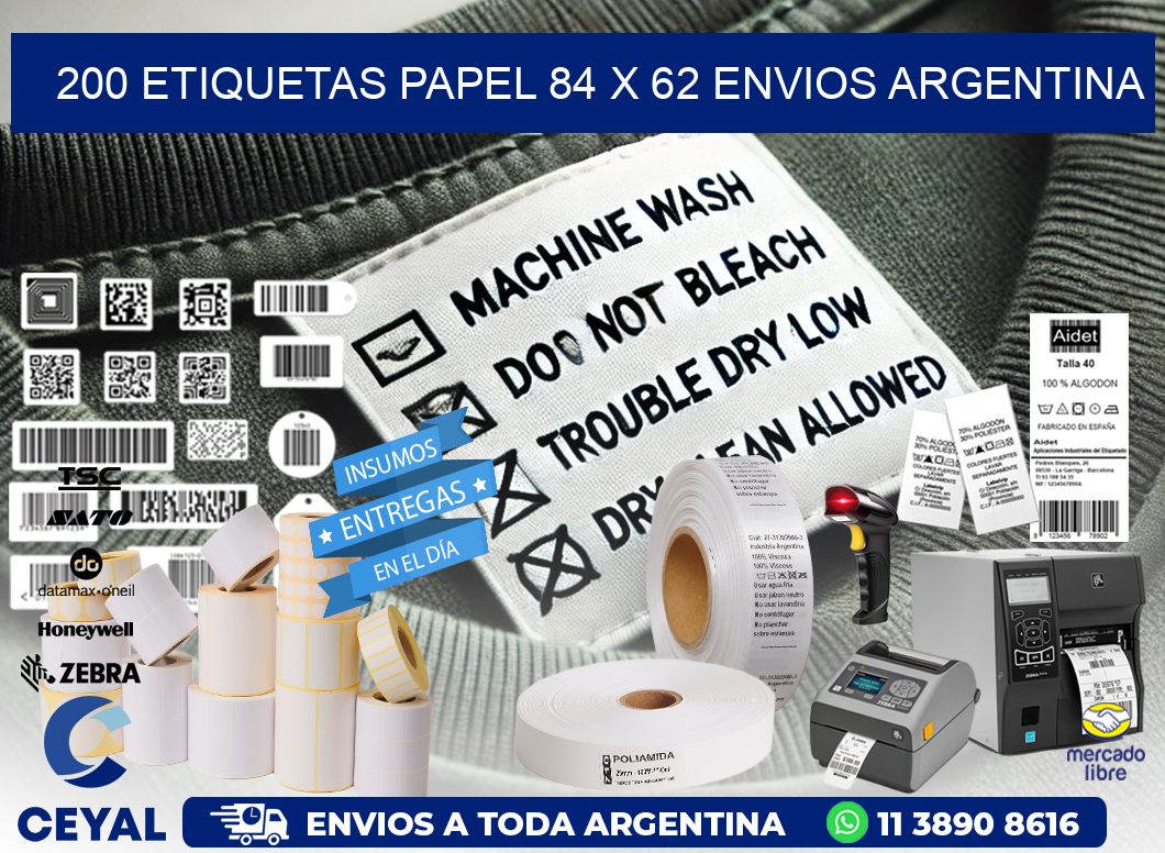 200 ETIQUETAS PAPEL 84 x 62 ENVIOS ARGENTINA