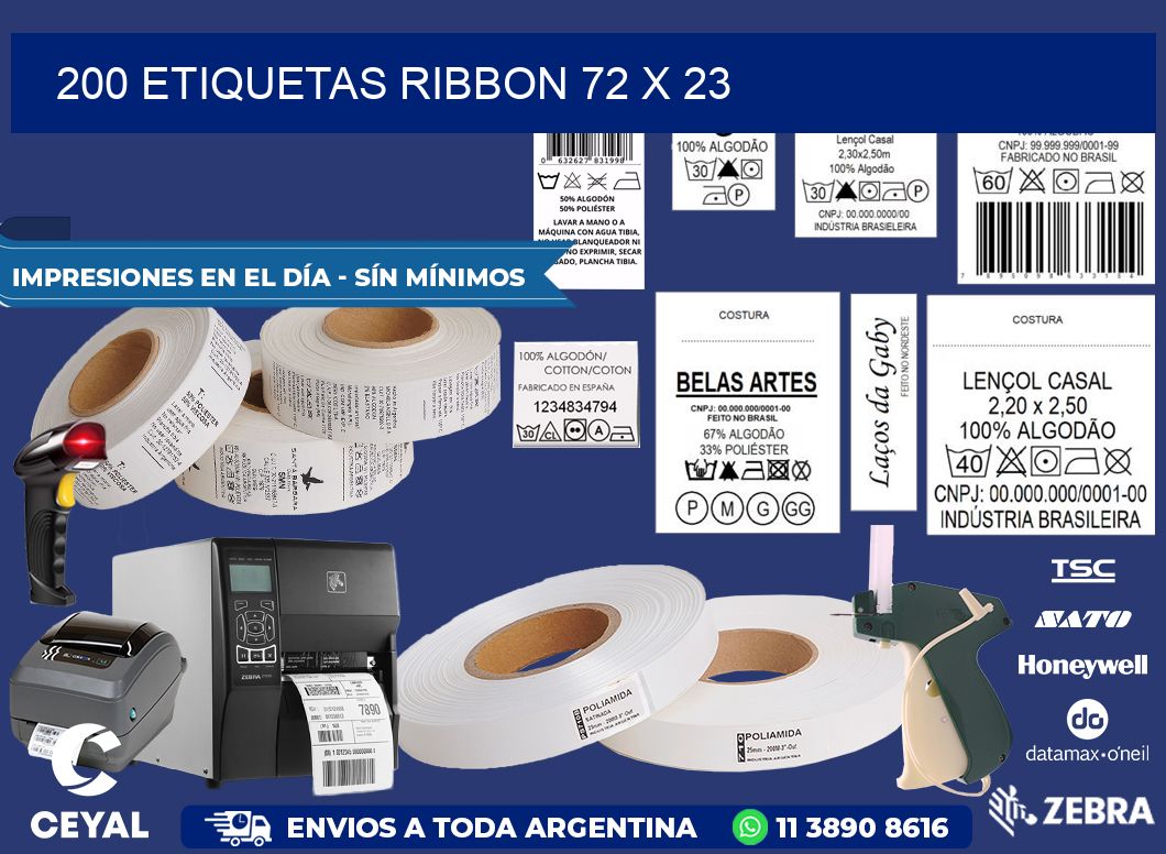 200 ETIQUETAS RIBBON 72 x 23