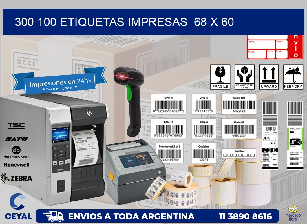 300 100 ETIQUETAS IMPRESAS  68 x 60